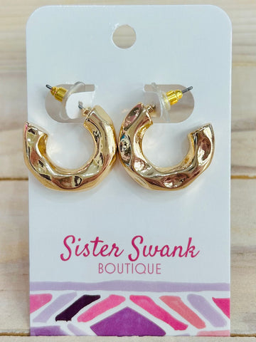 Pinched Metal Hoop Earrings - Gold