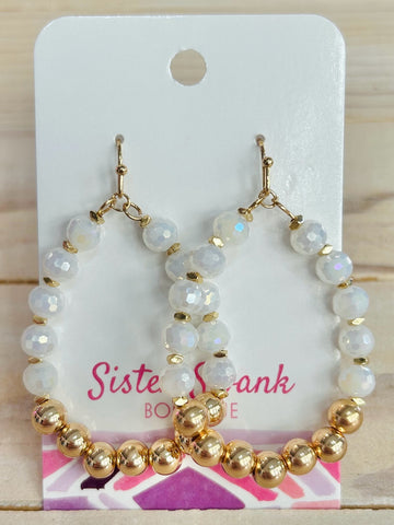 Beaded Teardrop Dangle Earrings - White