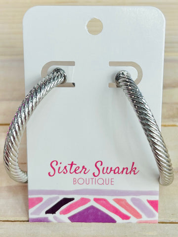 Twisted Hoop Earrings - Silver