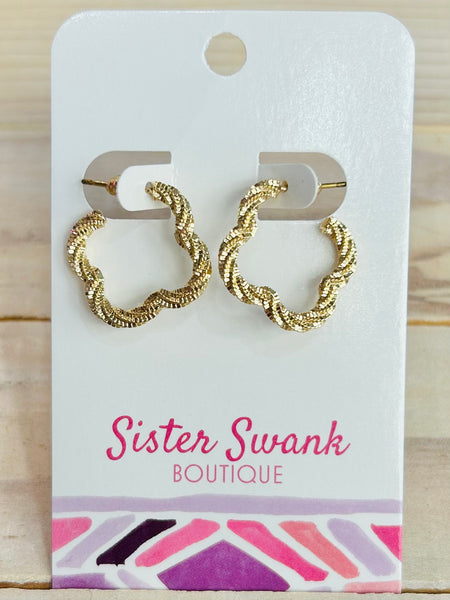 Textured Twisted Clover Earrings - Gold