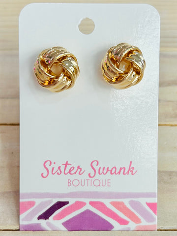 Metal Infinity Knot Stud Earrings - Gold