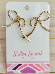 Metal Bow Post Drop Earrings - Gold