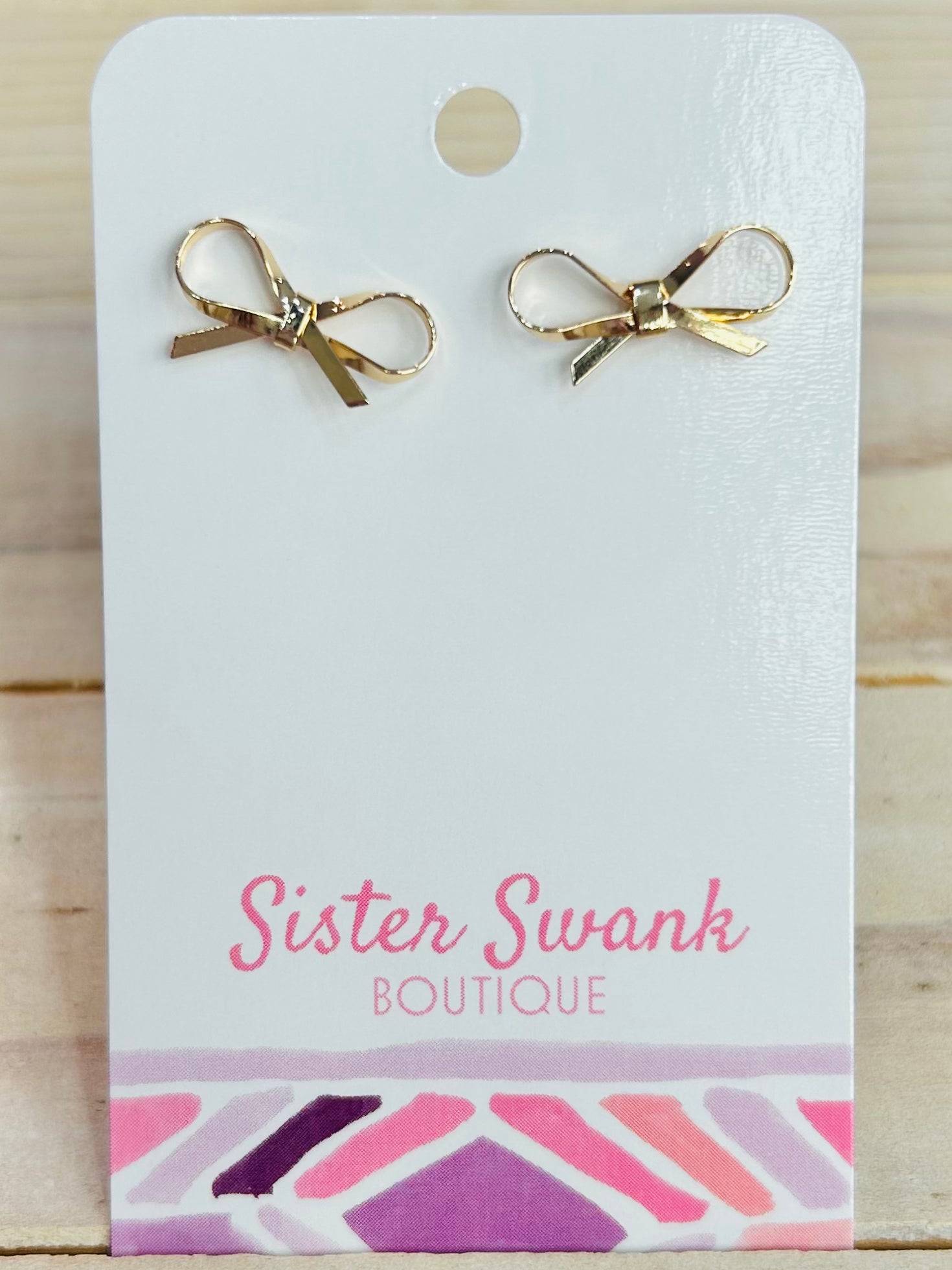 Dainty Metal Bow Stud Earrings - Gold