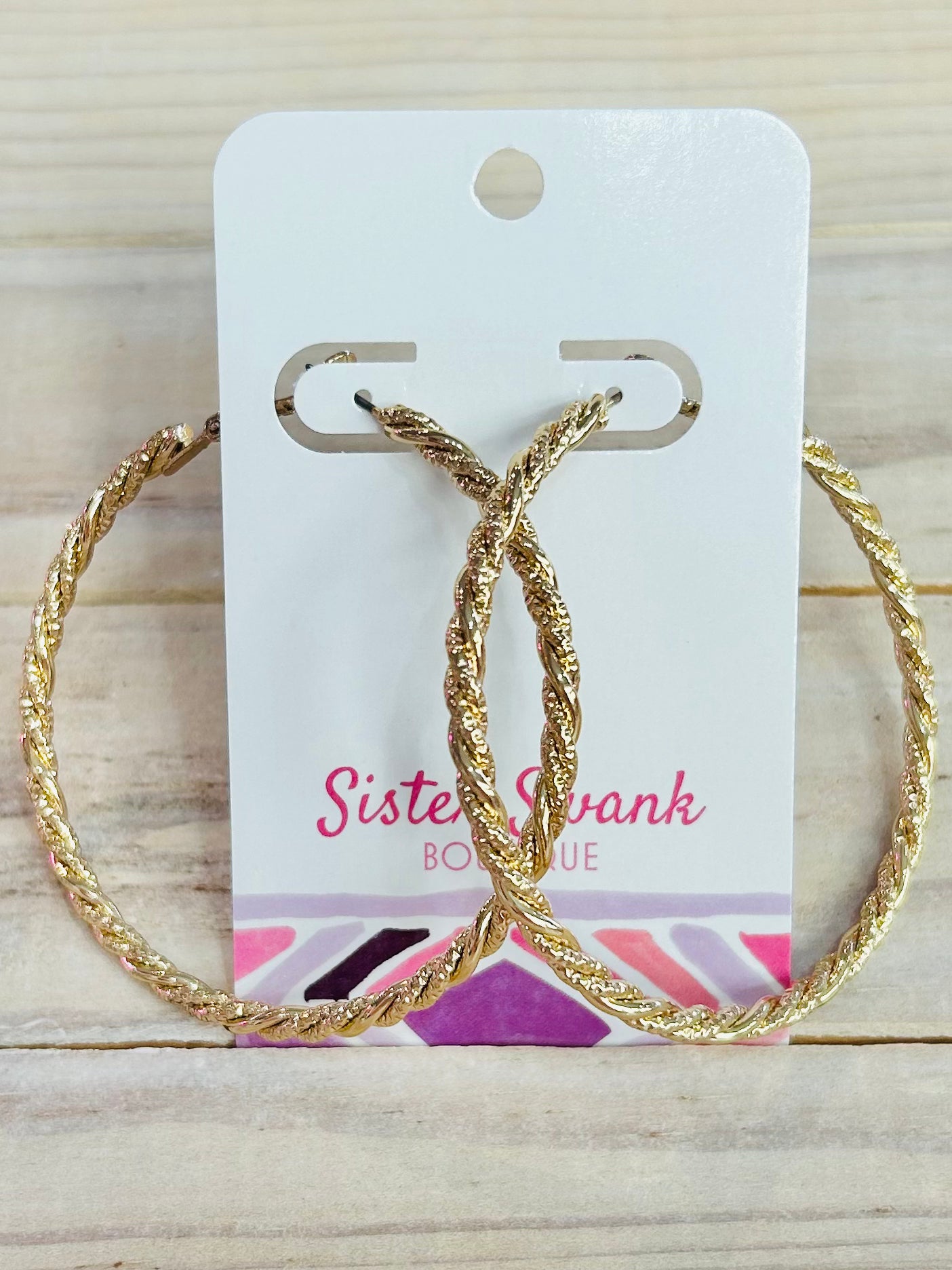 Large Twisted Metal Tone Thread Hoop Earrings - Gold