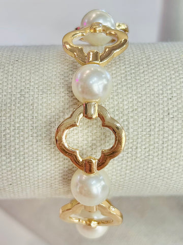 Pearl Hollow Clover Stretch Bracelet - Gold