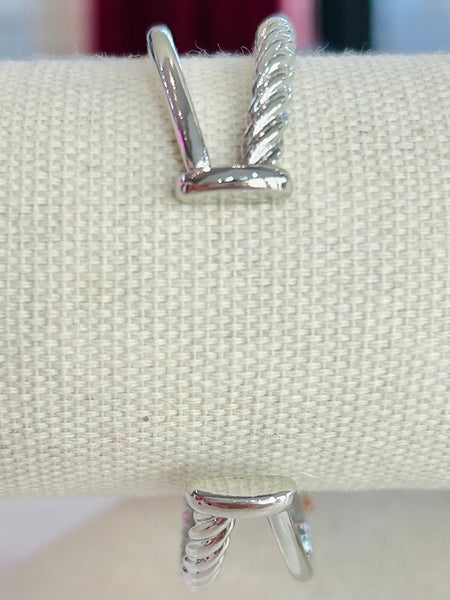 Pearlescent Clover Criss Cross Cuff Bracelet - Silver