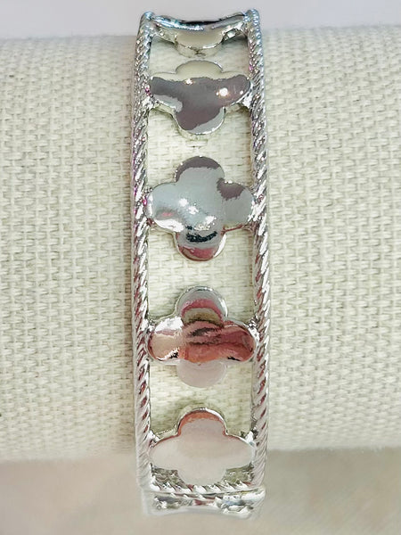 Clover Metal Hinge Cuff Bracelet - Silver