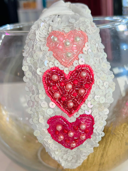 Valentine's Day Jeweled Hearts Headband - White