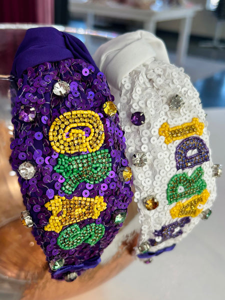 Mardi Gras Jeweled Top Knot Headband