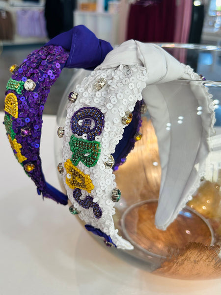 Mardi Gras Jeweled Top Knot Headband