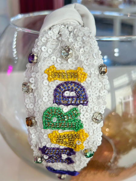 Mardi Gras Jeweled Top Knot Headband