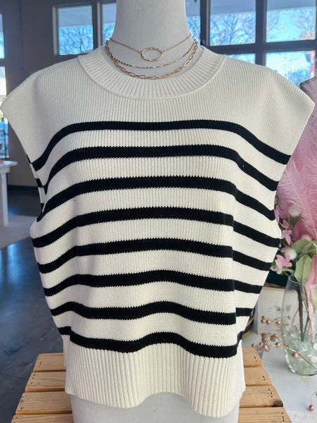 Won Me Over Striped Sweater - Black