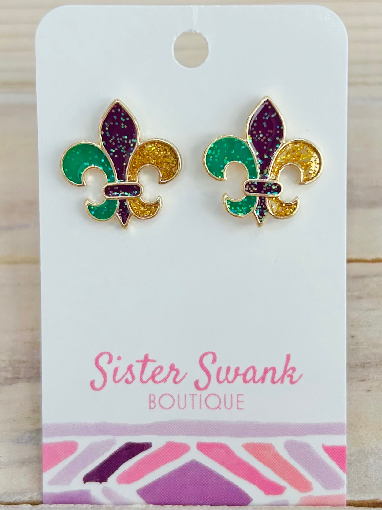 Glitter Mardi Gras Fleur-De-Lis Stud Earrings