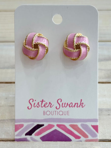 Enamel Knot Studs - Pink