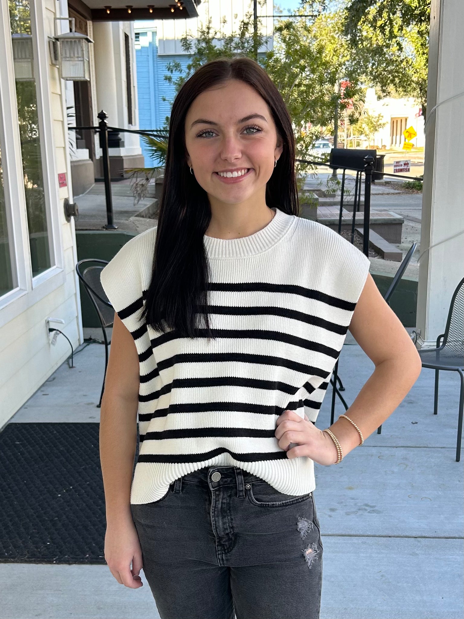 Won Me Over Striped Sweater - Black