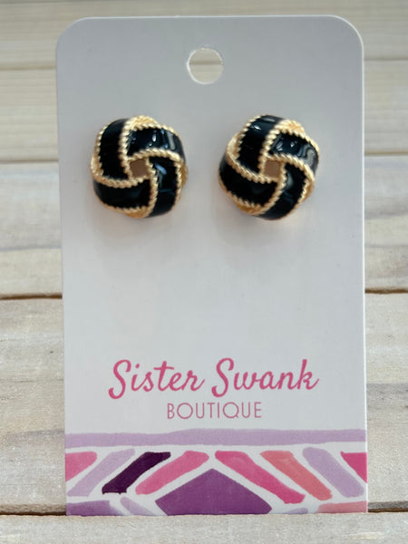 Enamel Knot Studs - Black