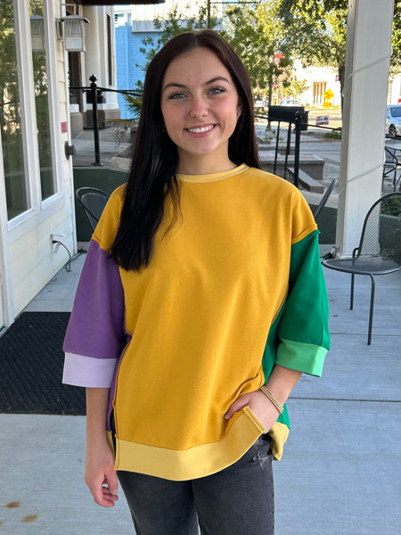 It's Mardi Gras Y'all Color Block Top