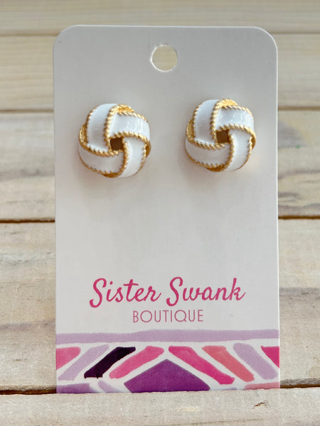 Enamel Knot Studs - White