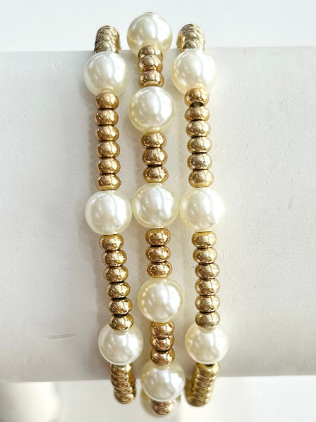 Pearl Trio Bracelet Set - Gold
