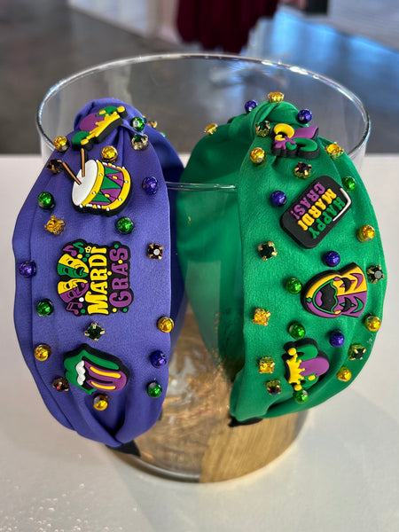 Mardi Gras Charm Knot Headband