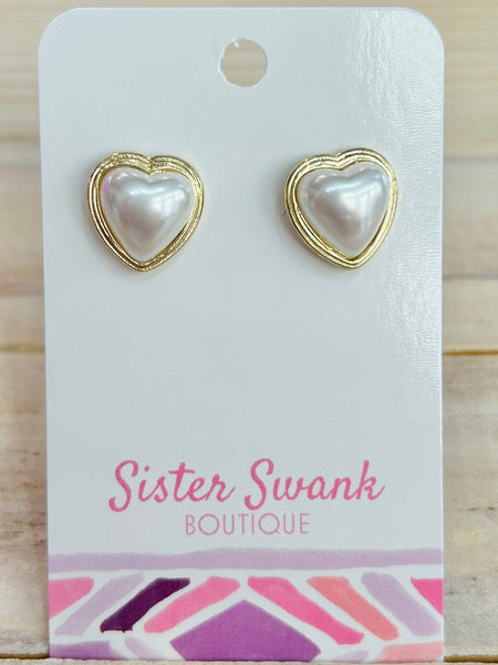 Pearl Heart Stud Earrings