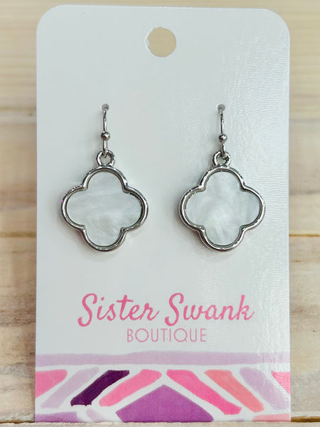 Pearlescent Clover Drop Earrings - Silver