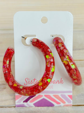 Shimmering Sass Earrings - Red