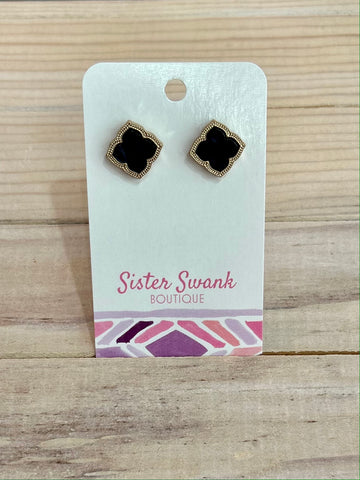 Clover Shaped Stud Earrings - Black