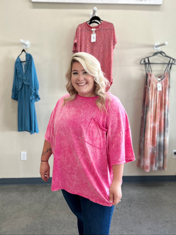 Just Breathe Oversized Tee - Hot Pink