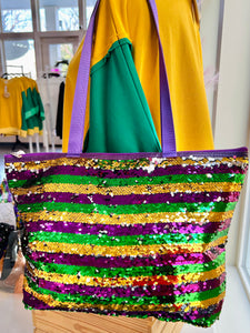 Mardi Gras Stripe Sequin Tote Shoulder Bag