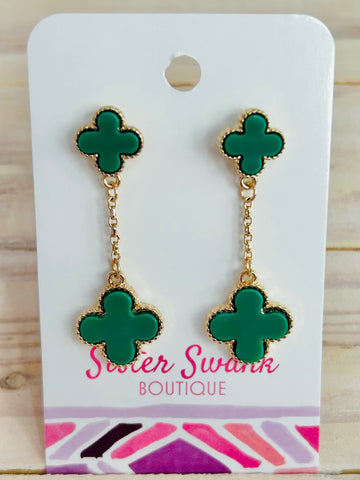 Chain Linked Clovers Post Drop Earrings