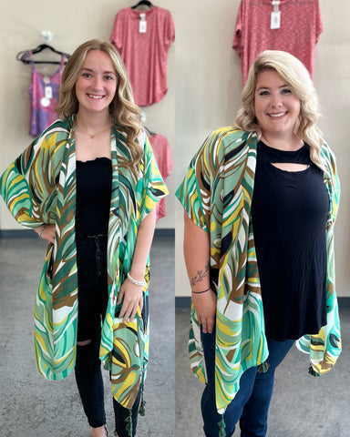 Summer Tropical Leaves Kimono - Green