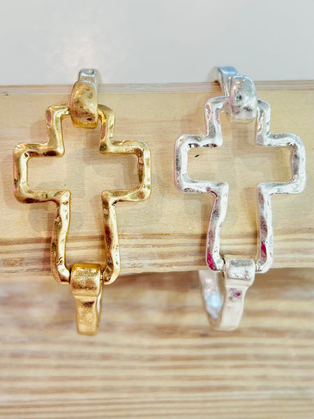 Hammered Metal Cross Bracelet