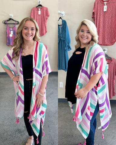 Summer Abstract Stripes Kimono - Pink