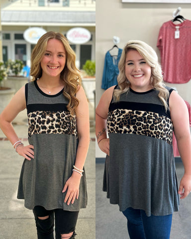 Leopard Colorblock Tank - Grey