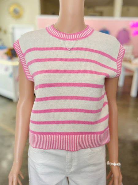 Coastal Ease Striped  Top - Pink