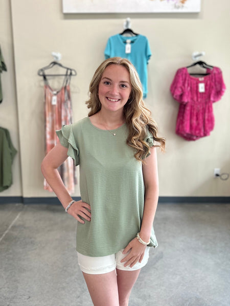 Solid Ruffle Top - Sage