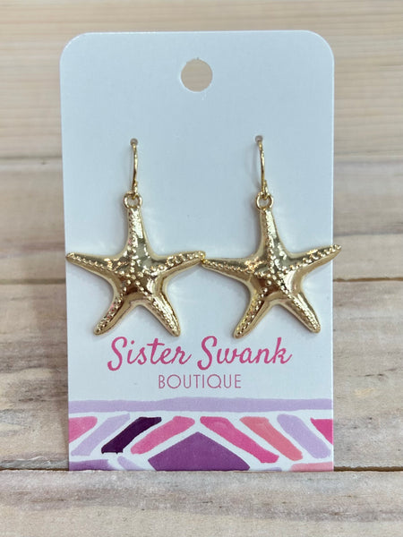 Metal Starfish Dangle Earrings - Gold