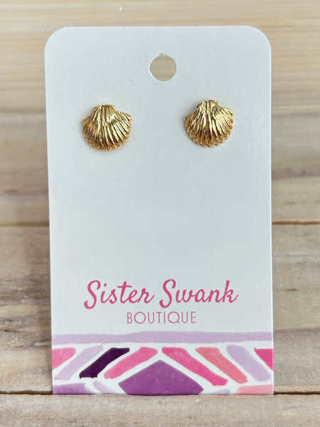 Classic Shell Stud Earrings - Gold