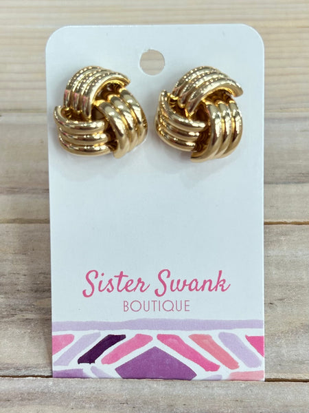 Everyday Knotted Metal Stud Earrings - Gold