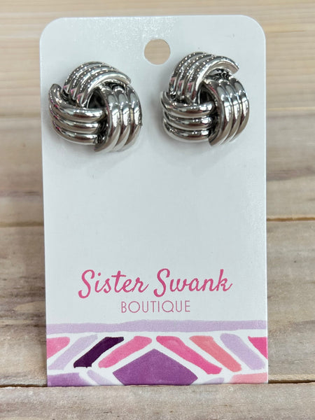 Everyday Knotted Metal Stud Earrings - Silver