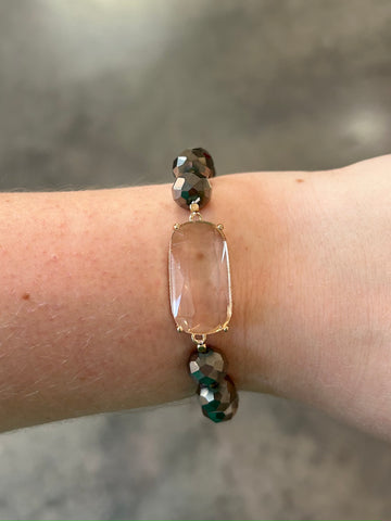 Stone Beaded Stretch Bracelet - Grey