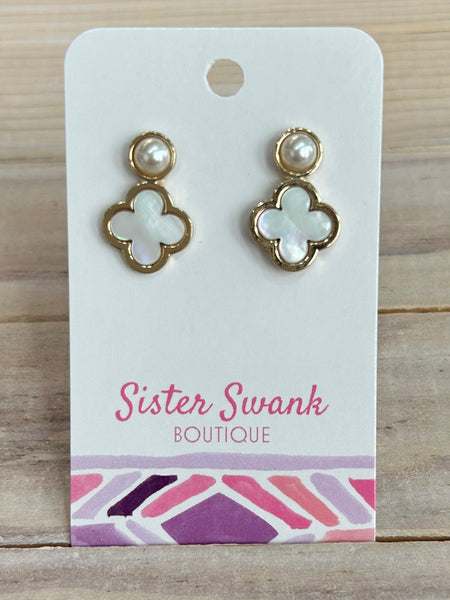 Pearlescent Clover & Pearl Earrings - Gold