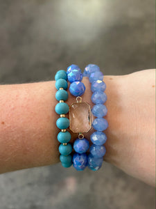 Mini Stone Beaded Bracelet Set - Blue