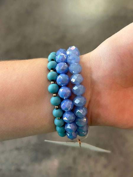 Mini Stone Beaded Bracelet Set - Blue