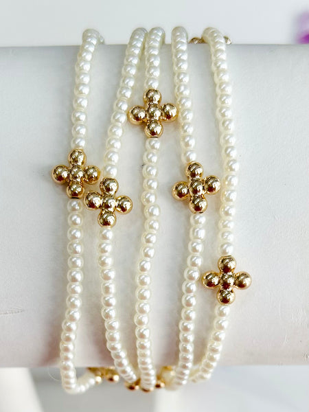 Cross & Pearl Beaded Bracelet Set