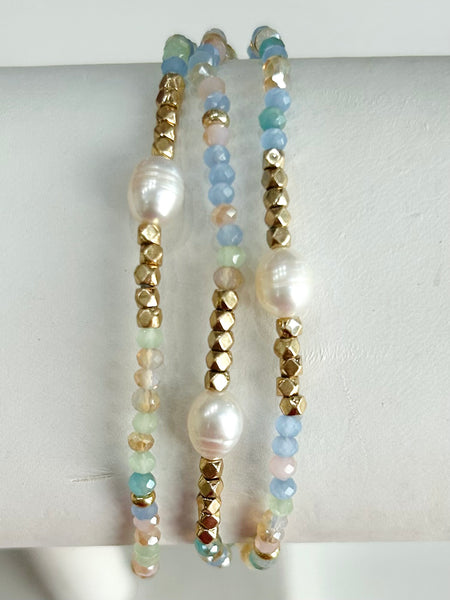 Triple Pearl Bead Set - Blue