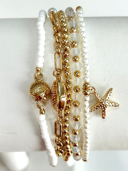 Beach Babe Beaded Stack - White