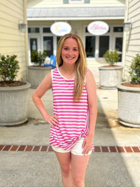 Striped Twist Tank - Fuchsia