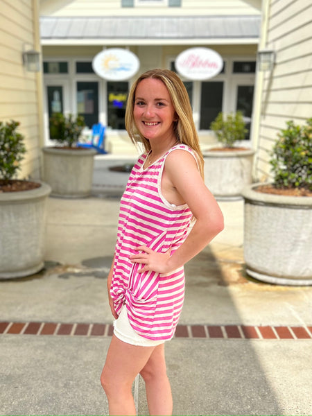 Striped Twist Tank - Fuchsia